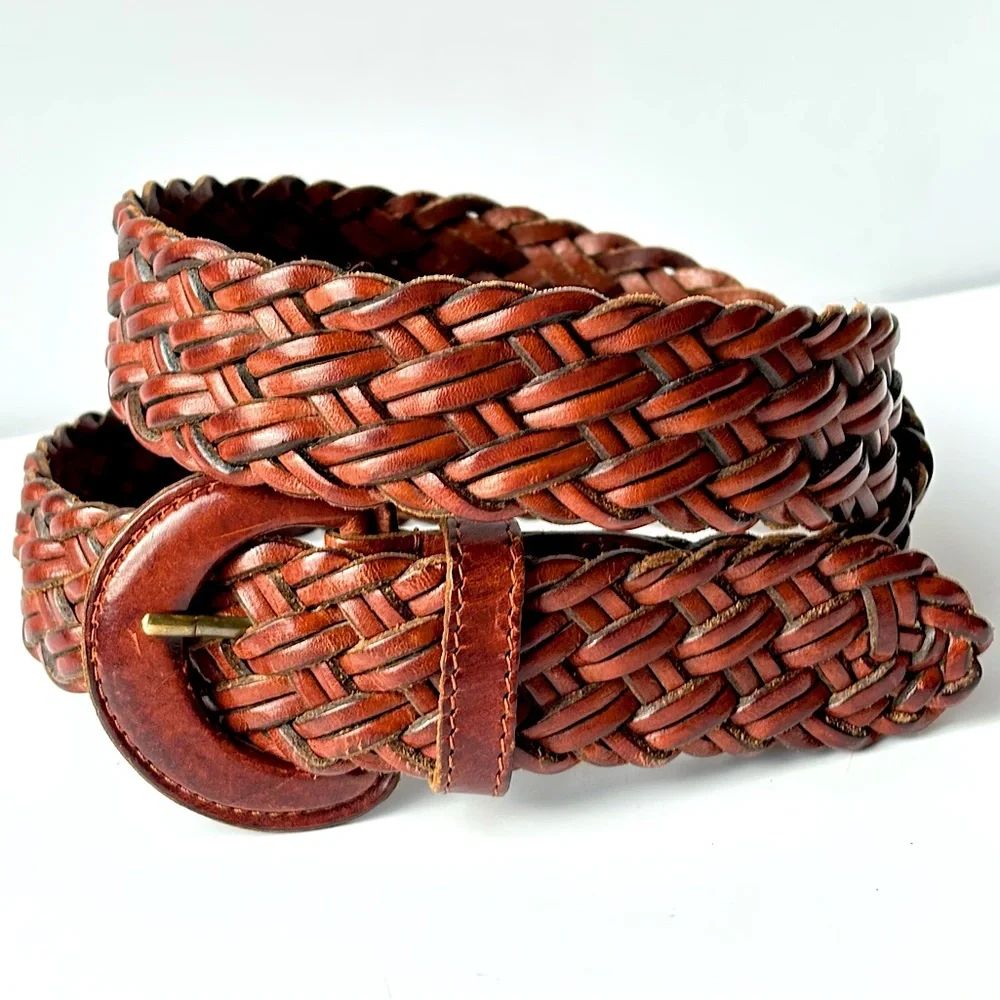 Nordstrom VTG Braided Woven Chestnut Leather Belt Excellent‎ Vintage Condition L